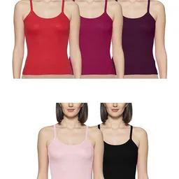 rupa softline Regular Fit Women Super Combed Cotton Camisole, Under-Shirt, Stretchable and Body-Hugging, Solid Color,Pack of 5 (201-5P_Light Pink, Purple, Sangria, Red, Black 095) image 1