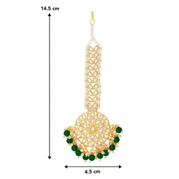 peora Gold Plated Indian Traditional Wedding Kundan Green Pearl Maang Tikka for Women Girls image 4