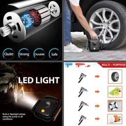 Probus Heavy Duty 150 Psi 4 Cylinders Compact Digital Tyre Inflator Smart Auto Off Air Compressor for Car, Black image 2