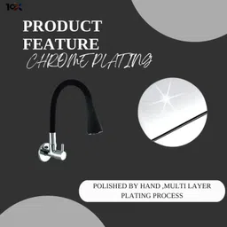 10X Sink Tap for Kitchen BL-9876 Flexible Neck Black Color Wall Mount, Chrome Finish (Double Flow), Metal image 5
