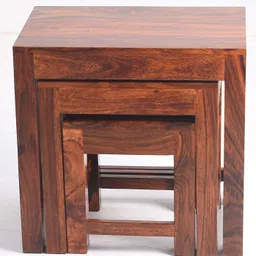 Nishant Handicraft Solid Sheesham Wood Nesting Table for Living Room | Wooden Nesting Tables Stools Set of 3 Pieces for Decor | Sofa Side Peg Table Set for Home image 3