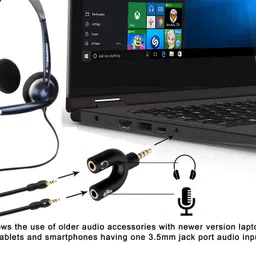 CRAYOTALK U-Shape Audio Jack Headphones with mic, 3.5 mm Jack Splitter 2 Male 1 Female Black (2024) image 2