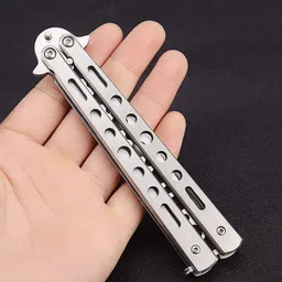 street27 Street27™ Butterfly Knives Trainer with O-Ring Latch for Beginner, Balisong Trainer Multifunctional Tool for Practicing Flipping Tricks, Stainless Steel Pocket Knives Trainer Tool (Silver) image 4