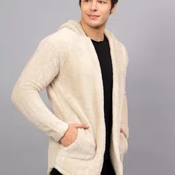 ben martin Men's Hooded Cardigan Full Sleeve Fleece Shawl Collar Shrug Open Front Drape Cape Overcoat with Pockets image 2