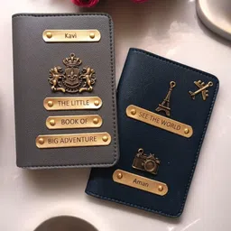 celed Customised Captioned Passport Holder with Name and Charm Combo Pack| 2 in one Pack Passport Holder| Best Caption Design with Name and Charm Brown & Black image 2