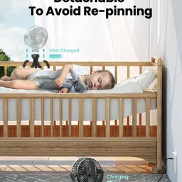 Gaiatop Mini Portable Stroller Fan, 3 Speed Battery Operated Small Clip on Fan, Detachable Rotate Flexible Tripod for Car Seat Crib Treadmill Travel Black image 4