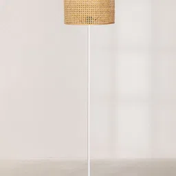 Rattan Cane Webbing Floor Lamp Bamboo Floor Lamp Cane Standing Lamp Wooden Standing lamp for Living Room Bedroom (14" D X 8")(White Stand) (Eye Webbing) image 2