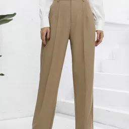 tessora Women's High Rise Relaxed Fit Cotton Blend Trousers - Comfortable, Stylish, Ideal for Work & Casual Wear image 5