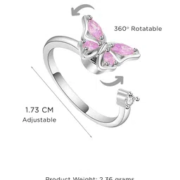 yellow chimes Crystal Rings For Women | Fashion Adjustable Pink Rings Cubic Zircon Crystal Ring | Butterfly Shaped Rotating Finger Ring for Girls | Birthday Gift For Girls Anniversary Gift for Wife image 4