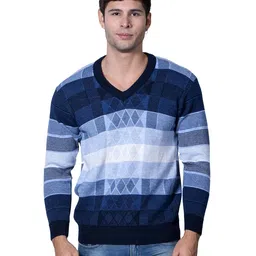 mont connett Men's Woolen V-Neck Printed Design Pullover Heavy Rainbow Fabric Winter Wear Pure Wool Sweaters for Men Fully Warm Pullover Free Size image 1