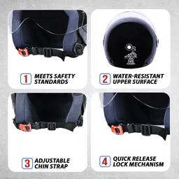 O2 Open Face / Half face Helmet Unisex for Bike Women Men ISI Certified with Clear Visor Metallic Smooth Finish Lightweight & Compact (Black, 580mm Medium) image 5