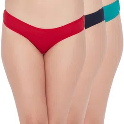 clovia Women's Cotton Pack of 3 Low Waist Outer Elastic Bikini Panty image 1