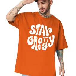 leotude Men Half Sleeve Oversized Tshirt, Round Neck Longline Drop Shoulder, Colorful Printed Regular Fit T-Shirt image 1