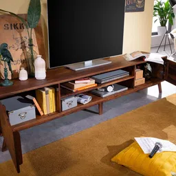 G Fine Furniture Wooden Entertainment Tv Unit for Living Room | Tv Stand/TV Cabinet with 2 Door & 2 Shelf Storage | Solid Wood Sheesham, Brown Finish image 3