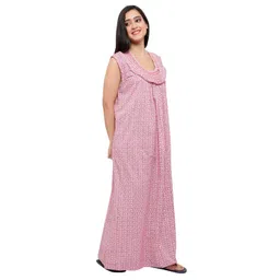cierge Women's Cotton All Over Print Maxi Sleeveless Smoking Nighty (Free Size; Pack of 3) Multicolour image 3