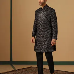 tahvo Black Stylish Sherwani for Men – Indo Western Wedding Sherwani Set for Dulha & Groom image 4