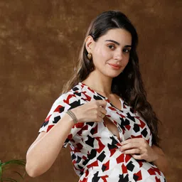 momtobe Women's Rayon Maternity Dress/Pregnancy Dress/Easy Breastfeeding Dress/Western Dress with Zippers for Nursing Pre and Post Pregnancy (Multi) image 5