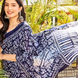 siril Women's Cotton Printed Ready To Wear One Minute Saree With Unstitched Blouse Piece image 4
