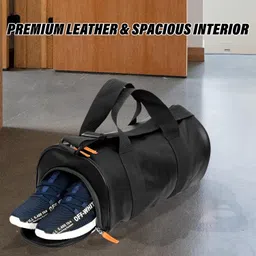 kuber industries Leather Sports Fitness Gym Bag for Man | Gym Bag with Shoe Compartment & Adjustable Strap | Black image 4