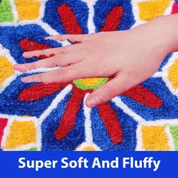 StromX Decorative Anti Slip Cotton Rangoli Shaggy Door Mat | Floor Mat for Your Bathroom, Kitchen, Home, Door Entrance & Living Room (24X24 Inches, Multi), Round… image 3