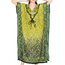 cigain Women's Polyester Long Maxi Kaftan for Sleepwear/Nightwear/Beach Wear (Free Size) image 1