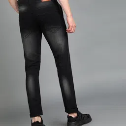 urbano fashion Men's Black Slim Fit Washed Jeans Stretchable image 4
