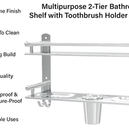 livesup Stainless Steel Multi-use Rack, Bathroom Shelf, Soap Stand/Tumbler Holder/Toothbrush Holder/Bathroom Stand/Bathroom Rack/Bathroom Accessories (Number of Shelves - 2, Silver) image 5