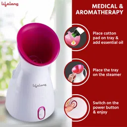 Lifelong LLS45 Warm Mist Facial Steamer, With UV Sterilisation, Cough, Cold and Moisturising Face Steamer, Skin Care Humidifier Atomizer for Sauna, Salon, Unclog Pores (1 Year Warranty, Pink) image 3