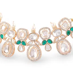 zaveri pearls Green Stones Dazzling Austrian Diamonds Rajwada Necklace Earring & Ring Set For Women-ZPFK18433 image 4