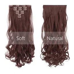 FESHFEN Clip in Hair Extensions 7 PCS Full Head 20 inch Curly Wave Synthetic Clip Hair Piece Wavy Hairpiece for Women Girls image 2