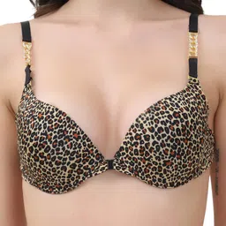 quttos PrettyCat Underwire Pushup Padded Front Open Sexy Bra Panty Set with Chain Strap image 5