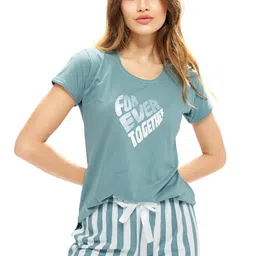 lotik Women's Cotton Striped Print Top & Payjama Nightsuit Set image 4