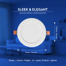 Crompton Star Slim Recessed Downlighter 12W Round Cool Day Light | Pack of 1 | False Ceiling required, Cutout: 6" | For Hall, Bedroom, Kitchen, Office, Store image 4