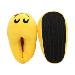 qualtos Yellow Smiley Warm Shoes Emoji Bedroom Slipper Free Size Indoor Slipper Funny Soft Plush for Adults Kids Teens Bedroom Smiley Poop Comfy Socks Womens Girls Non-Skid Footpads image 3