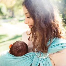 mebien touche de la nature Baby Wrap Carrier Ring Sling-Luxury Extra Soft Turkish Cotton Muslin Grey Turquoise-for Newborns, Infants and Toddlers-Perfect Baby Shower Gift image 2