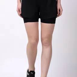 sweatastic 2 in 1 Double Layered Sports Gym Workout Running Shorts for Women | Double-Layer Yoga Running Shorts Fitness Workout Gym Sports Shorts with Pockets image 5