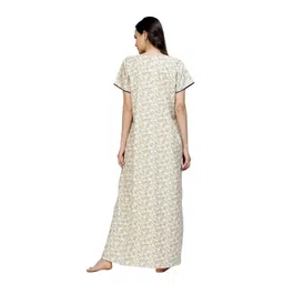 sweet dreams Women Printed Off White Half Sleeves Pure Cotton Maxi Nightdress image 3