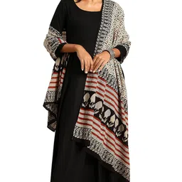 janasya Women's Black Rayon Kurta With Dupatta image 1
