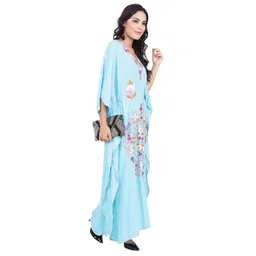 craftbazar Women's Boho Floral Embroidered Blue Kaftan (Free Size) image 4