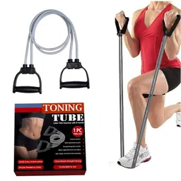 ALISS Double Toning Resistance Exercise Band, Stretch Rubber Band Training Rope Tube Workout, Comfortable Handles, Portable, Lightweight, Strength Training, Muscle Toning, for Man/Women Gym (Grey) image 1