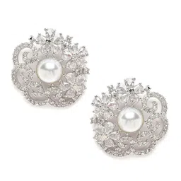 zeneme Rose Gold Plated Crescent Contemporary Floral Embelished Designed Stud Earring Jewellery For Girls and Women (Style 6) image 1