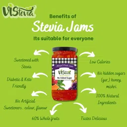 Vistevia Sugar Free Mixed Fruit Jam, Diabetic and Keto Friendly - Sweetened Naturally with Stevia, More Than 60% Fruit Content - Tastes Delicious - Pack of 1 (400G) image 5