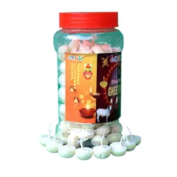 Om Phool Batti 100% Wax Free Cow Ghee Diya for Puja, 30 min Burning Time, Handmade Ghee Diya Batti for Festivals & Religious rituals | Readymade Ghee Diya batti - White (Pack of 100 Pcs.) image 2