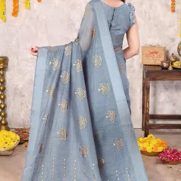 mirchi fashion Women's Cotton Blend Mix 2-Tone Foil Printed Saree with Blouse Piece image 4