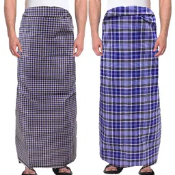 weavers villa Men's 100% Cotton Multicolored Unstiched Lungi (2 Mtrs) - Pack of 2 image 1