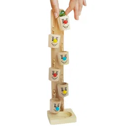 generic Wooden Marble Run Tower with Smiley Face Buckets, Traditional Ball Drop Game image 1