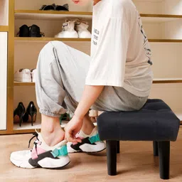 ETIQUETTE ART Footstool Rectangle,Velvet Soft Footrest with Wood Legs,Sofa Footrest Extra Seating for Living Room Small Step Stool for Living Room Couch Pets (Black) image 4