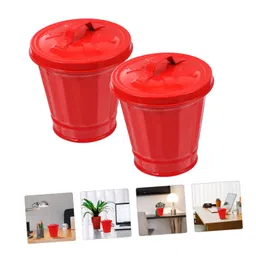 Zerodeko 4 Pcs Tin Bucket with Lid Office Decor Car Bin Convenient Waste Container Vintage Utility Pail Car Trashcan Decor for Car Desktop Waste Bin Galvanized Iron Old Fashioned Pen Holder image 4
