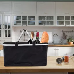 angju Insulated Large Picnic Basket 35L- Strong Aluminum Frame Waterproof Lining Design for Easy Storage - Take it Camping, Picnicking, Lake Trips or Family Vacations - Keeps Food Cold -DHBlack image 4