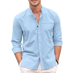 bellstone Mens Casual Button Down Shirt | Cotton Luster Long Sleeves Shirts | Mandarin Collared Shirts image 1